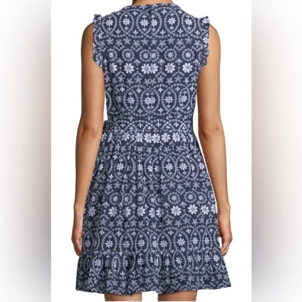 Kate Spade New York Sleeveless Shore Thing Eyelet Dress in Rich Navy/Fresh White